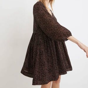Madewell V-Neck Animal Print Georgette Long Sleeve Fun Babydoll Dress [size XL]